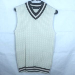 Brooks Brothers, Size Small, Cream, V Neck Vest, Red and Black Bands on Collar